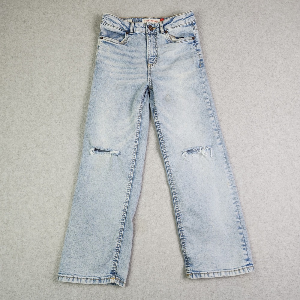Lucky Brand Jeans Girls 10 Blue Mid Rise Distressed Boho Streetwear Wide Leg